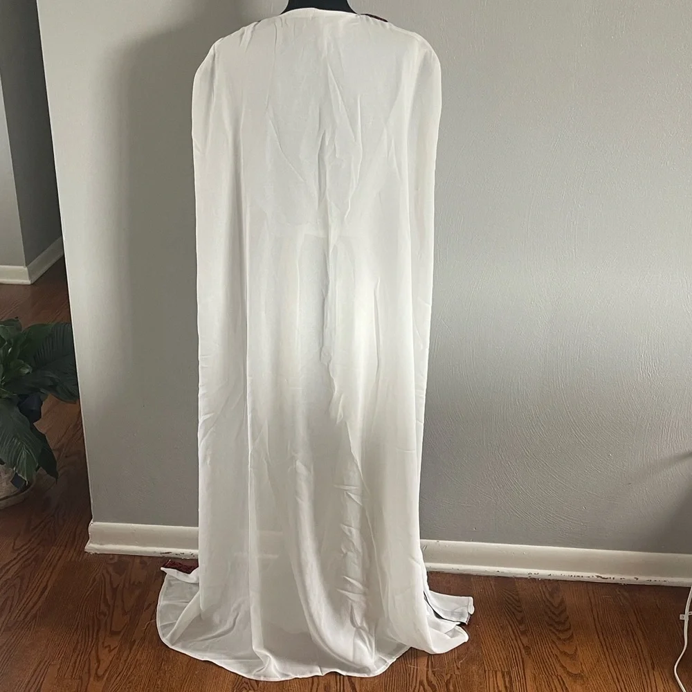 Red Black Embroidered Maxi Kaftan Dress with White Cape Overlay Size M - Picture 6 of 7